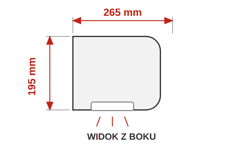 Kurtyna powietrzna FERONO FK150E3 - wymiary, widok z boku: głębokość 265 mm, wysokość 195 mm