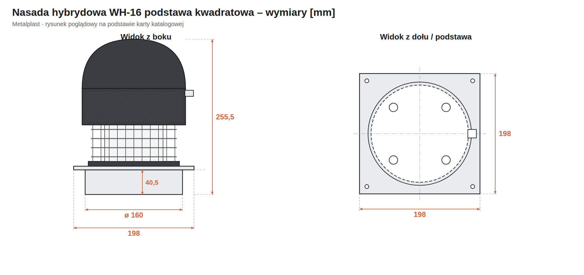 Rysunek wymiarowy nasada hybrydowa WH-16 Metalplast