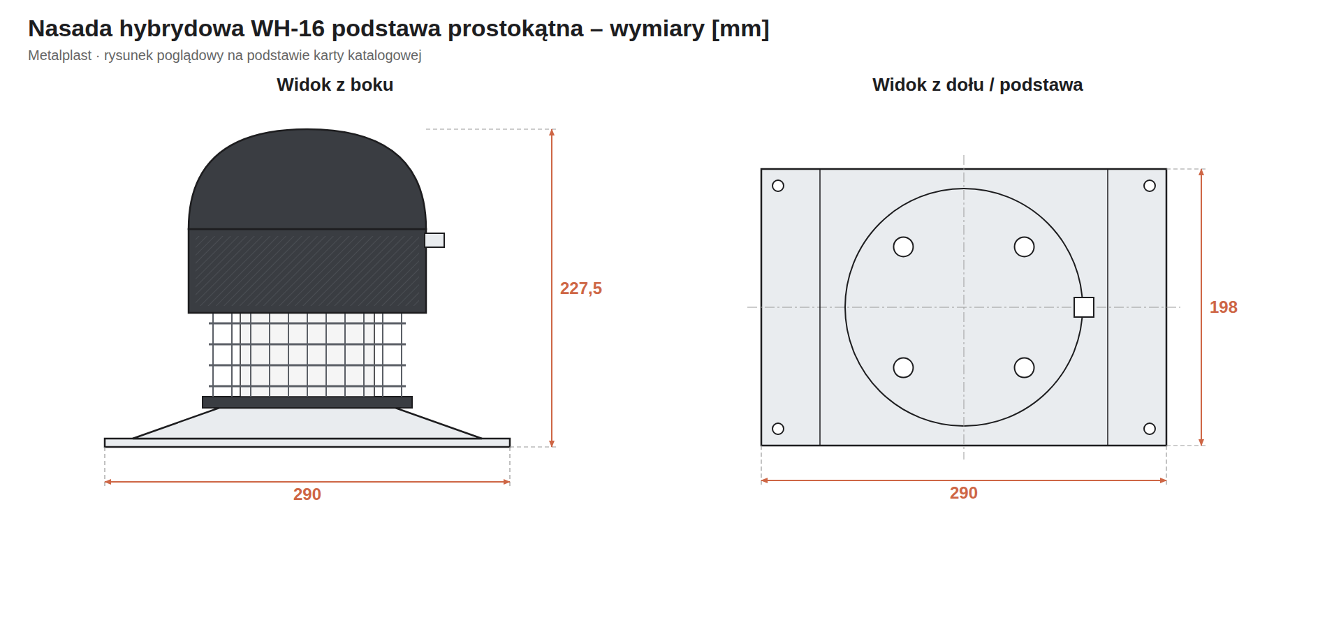 Rysunek wymiarowy nasada hybrydowa WH-16 Metalplast